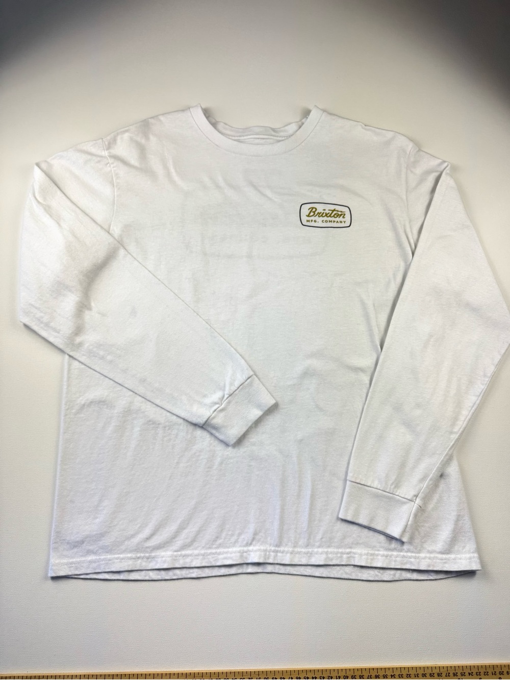 Brixton Men’s White Long Sleeve Crew Neck Shirt Top Cotton Casual Size Large